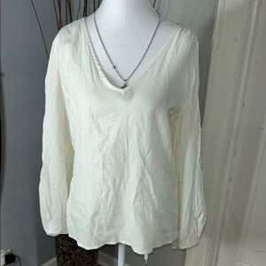 Zara Cream Relaxed Blouse with V-Neck